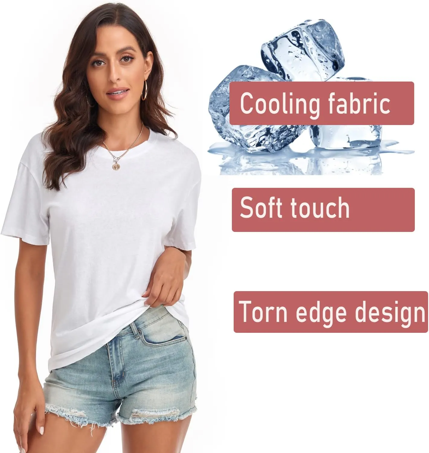 Women's Ripped Summer T Shirts Short Sleeve Tunic Tee Casual Tops Blouses