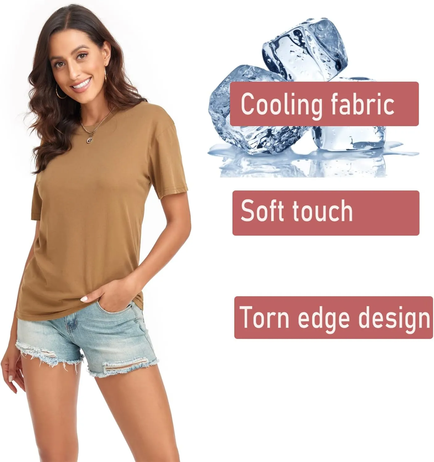 Women's Ripped Summer T Shirts Short Sleeve Tunic Tee Casual Tops Blouses