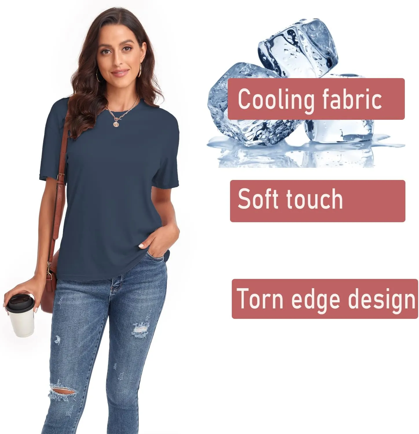 Women's Ripped Summer T Shirts Short Sleeve Tunic Tee Casual Tops Blouses