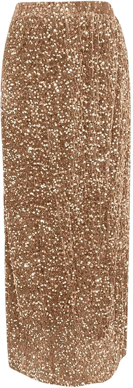 Women's Sequin Midi Skirt Sparkly Glitter Casual Half Body Skirt Sparkly A Line Swing Midi Skirt Red Sparkly Skirt