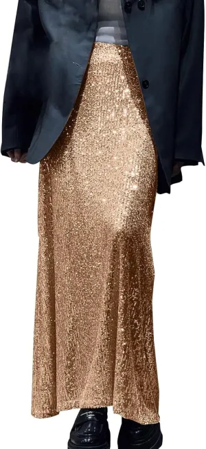 Women's Sequin Midi Skirt Sparkly Glitter Casual Half Body Skirt Sparkly A Line Swing Midi Skirt Red Sparkly Skirt
