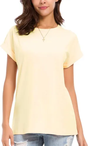 Womens Short Sleeve Loose Fitting T Shirts Cotton Casual Tops