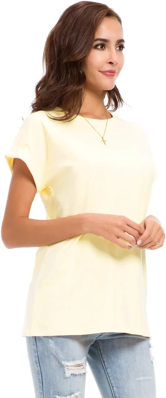 Womens Short Sleeve Loose Fitting T Shirts Cotton Casual Tops