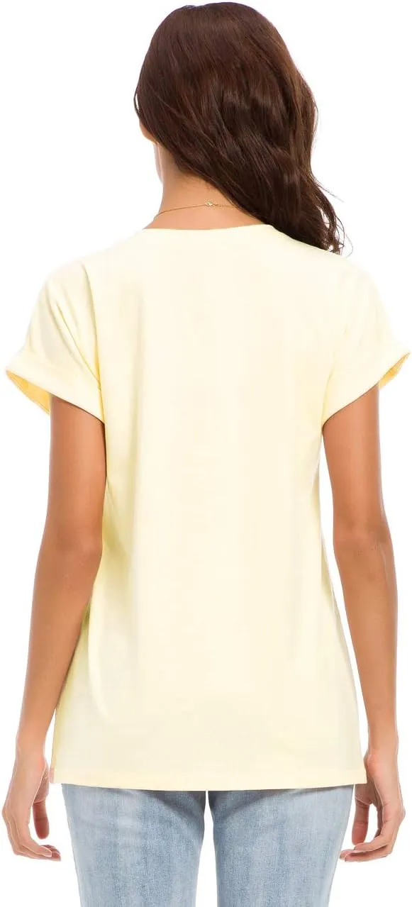 Womens Short Sleeve Loose Fitting T Shirts Cotton Casual Tops