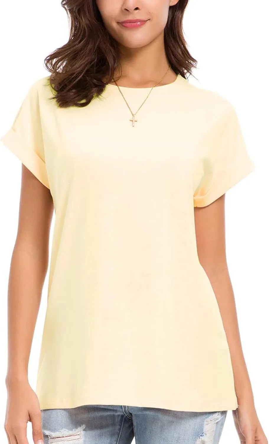 Womens Short Sleeve Loose Fitting T Shirts Cotton Casual Tops