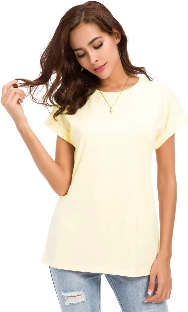 Womens Short Sleeve Loose Fitting T Shirts Cotton Casual Tops