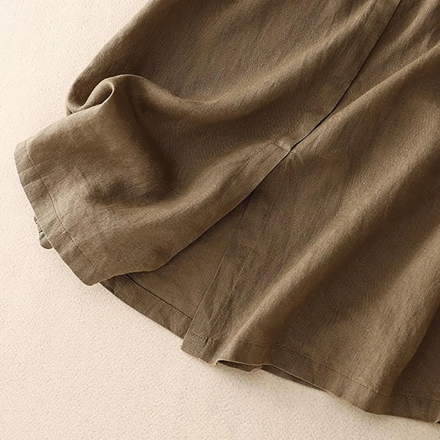 Womens Summer Cotton Linen Midi Skirt Fashion Front Split Elastic Waist Long Skirts with Pockets