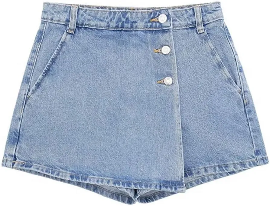 Women's Summer Jeans Street Wash Jeans Button Front Mini Skirt Sexy Slim Jeans Skirt Hundreds of Pants