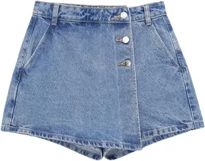 Women's Summer Jeans Street Wash Jeans Button Front Mini Skirt Sexy Slim Jeans Skirt Hundreds of Pants