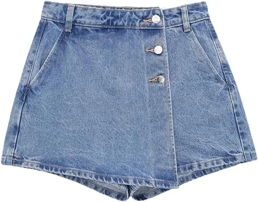 Women's Summer Jeans Street Wash Jeans Button Front Mini Skirt Sexy Slim Jeans Skirt Hundreds of Pants