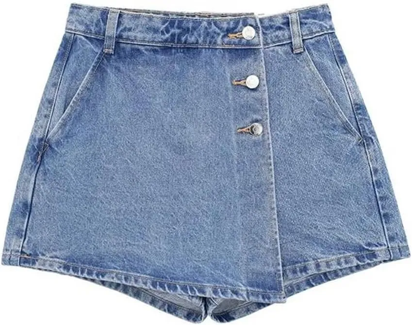 Women's Summer Jeans Street Wash Jeans Button Front Mini Skirt Sexy Slim Jeans Skirt Hundreds of Pants