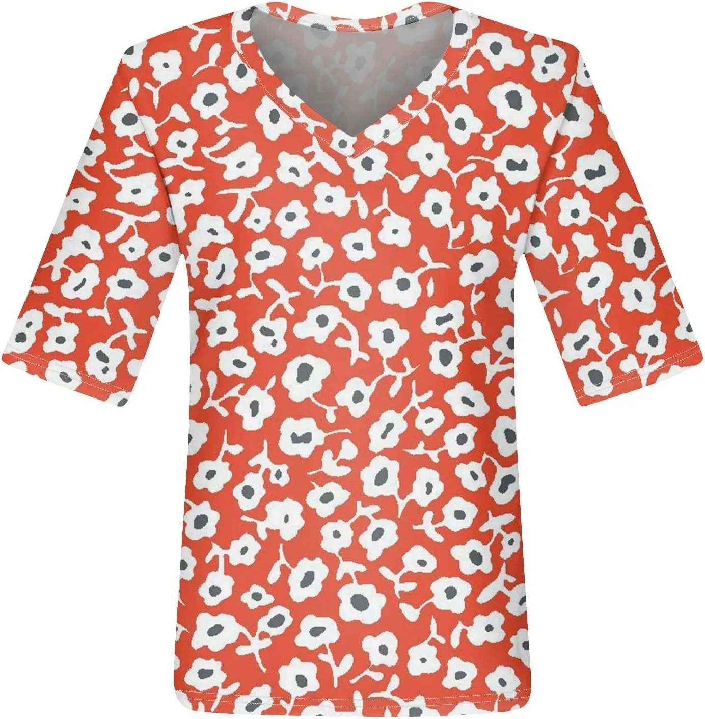 Womens Summer Tops Half Sleeve V Neck Tees Floral Print Shirts Casual Trendy Blouses Graphic Clothing
