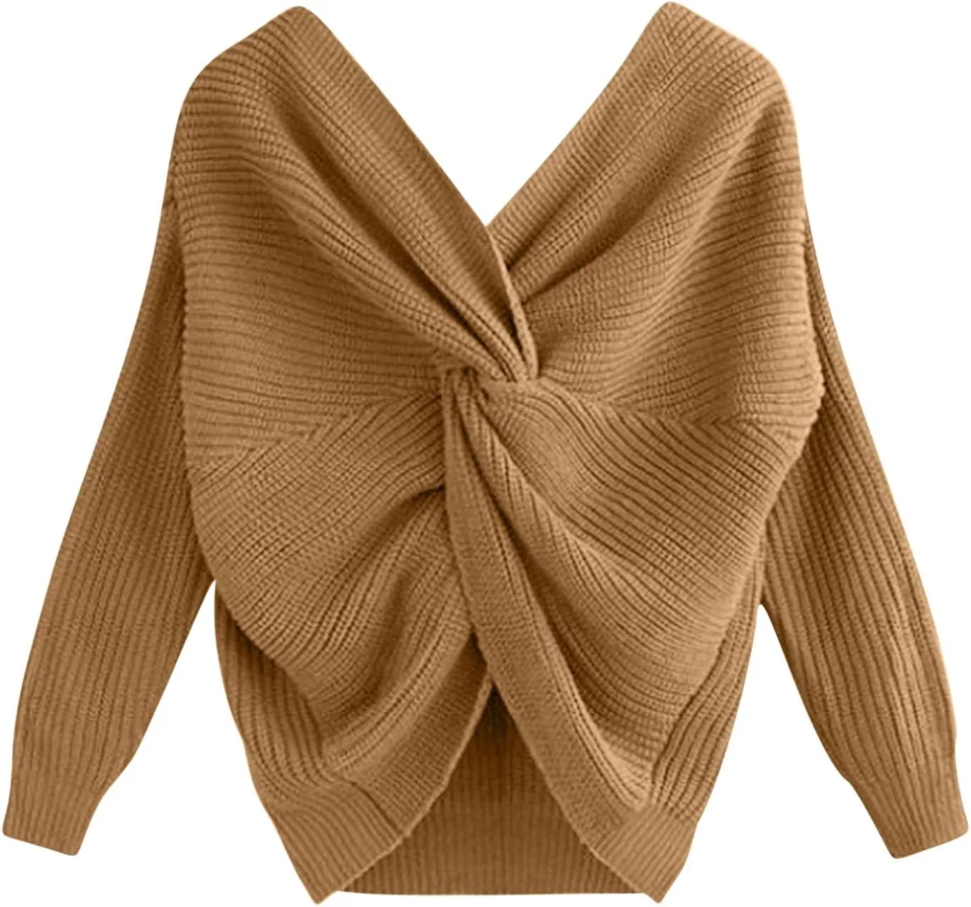 Womens Sweaters V Neck Long Sleeve Knitted Pullovers Fashion Twisted Back Cable Knit Chunky Loose Jumper Sweater