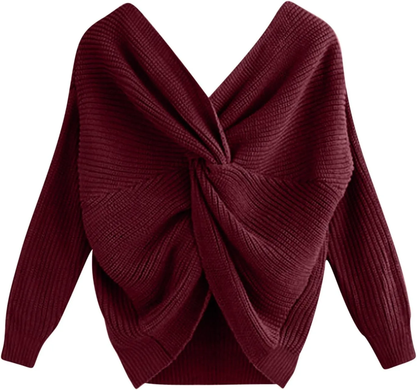 Womens Sweaters V Neck Long Sleeve Knitted Pullovers Fashion Twisted Back Cable Knit Chunky Loose Jumper Sweater