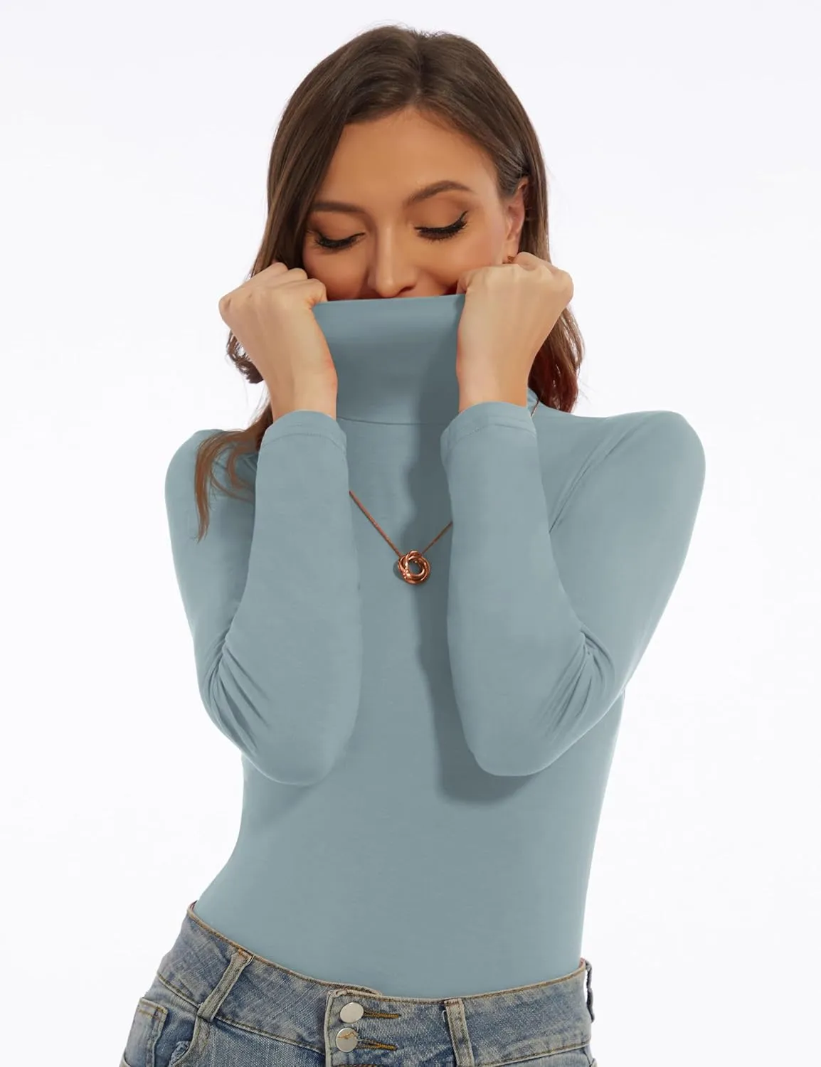 Women's Turtleneck Long Sleeve Shirts Slim Fitted Lightweight Base Layer Casual Tops