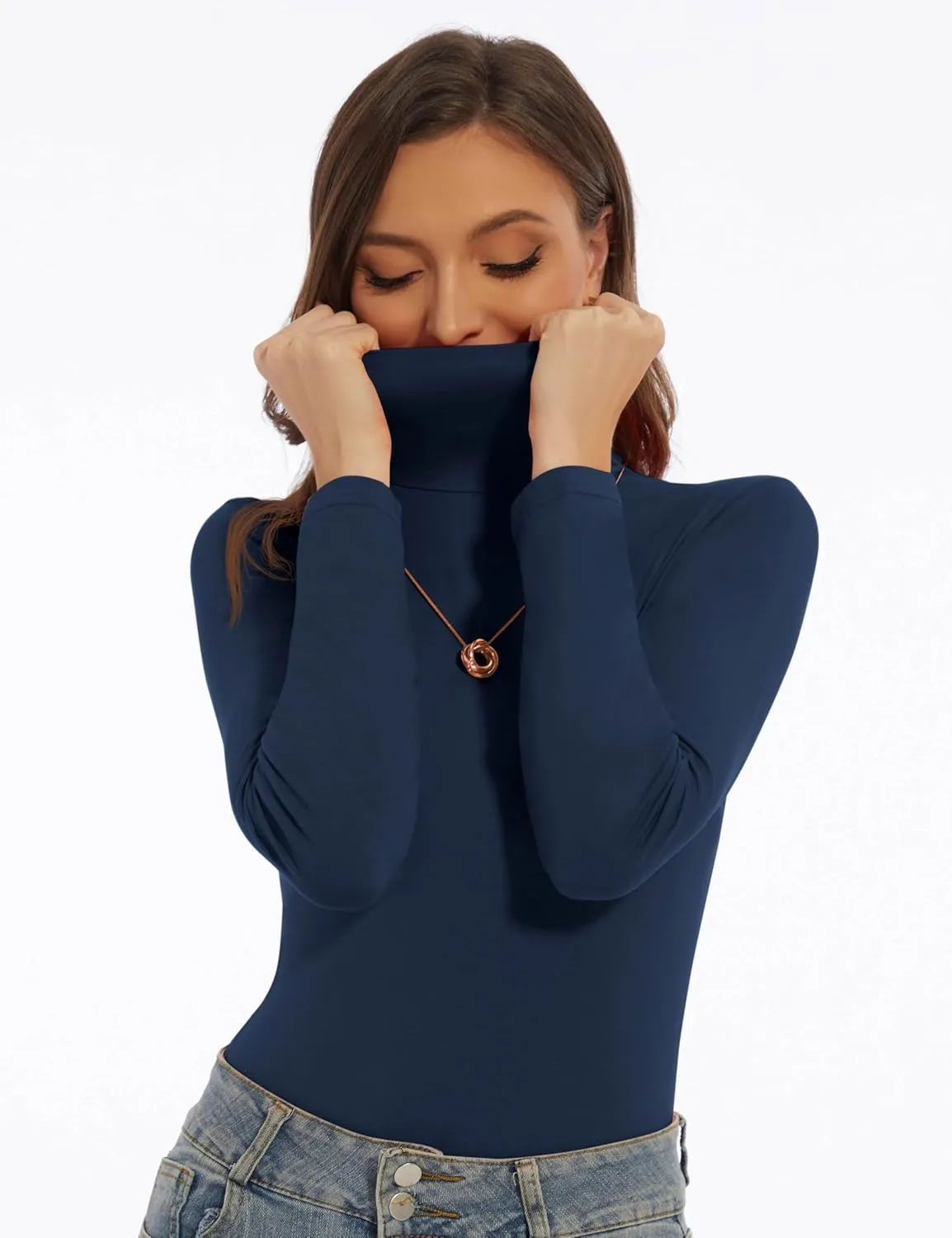 Women's Turtleneck Long Sleeve Shirts Slim Fitted Lightweight Base Layer Casual Tops