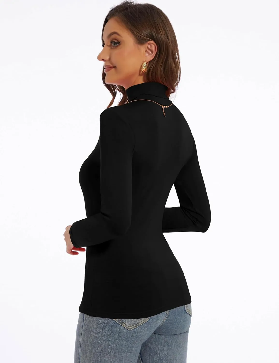 Women's Turtleneck Long Sleeve Shirts Slim Fitted Lightweight Base Layer Casual Tops