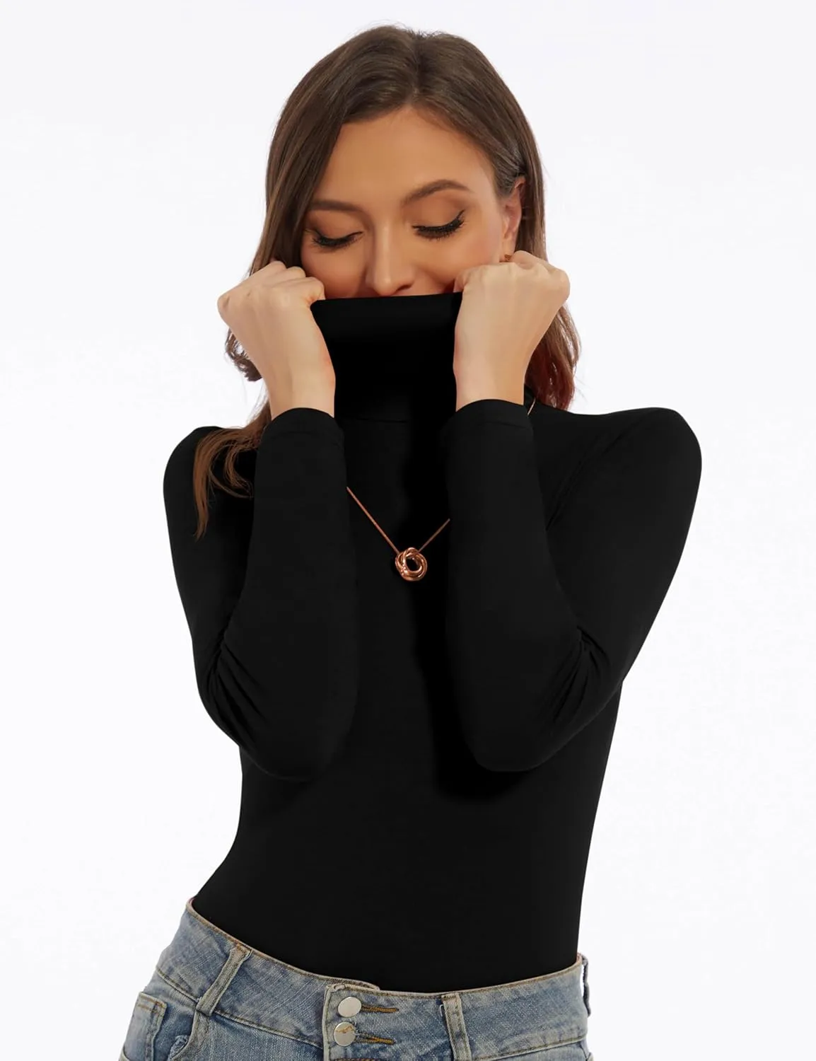 Women's Turtleneck Long Sleeve Shirts Slim Fitted Lightweight Base Layer Casual Tops