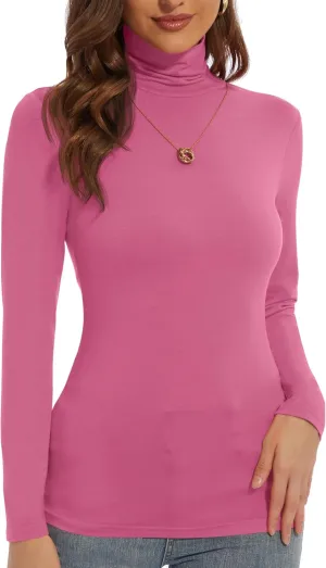 Women's Turtleneck Long Sleeve Shirts Slim Fitted Lightweight Base Layer Casual Tops