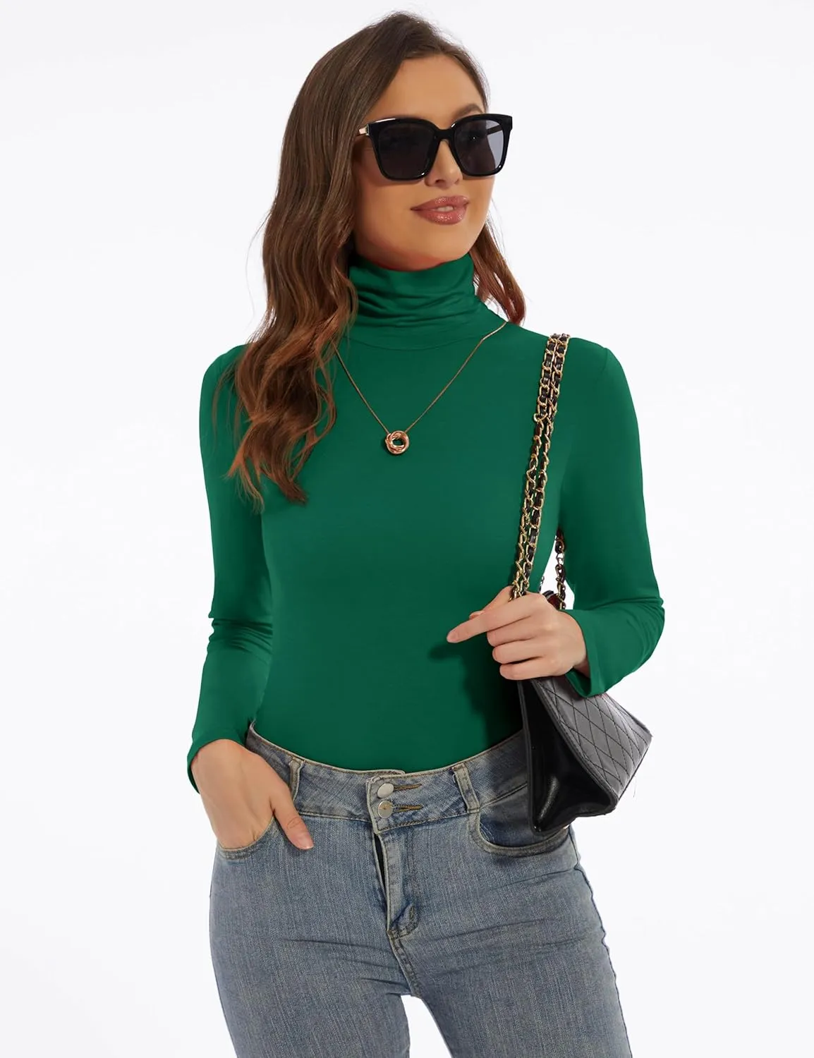 Women's Turtleneck Long Sleeve Shirts Slim Fitted Lightweight Base Layer Casual Tops