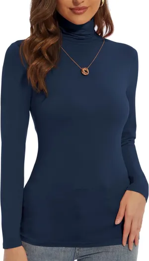 Women's Turtleneck Long Sleeve Shirts Slim Fitted Lightweight Base Layer Casual Tops