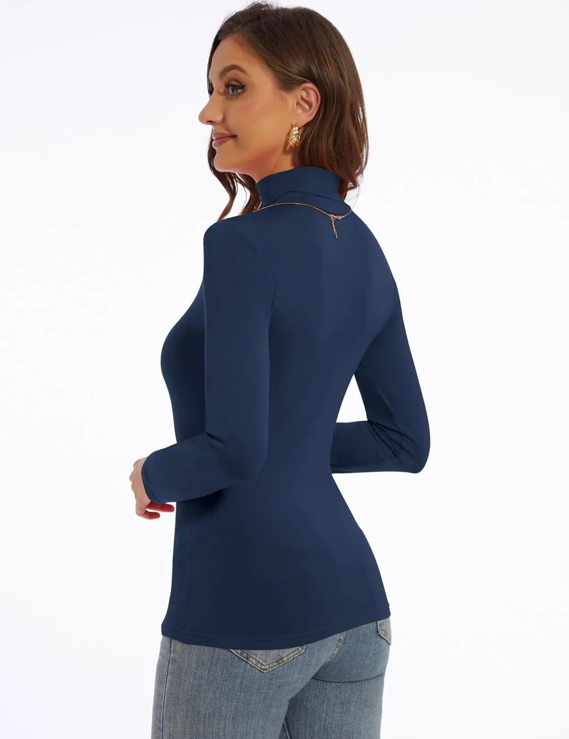 Women's Turtleneck Long Sleeve Shirts Slim Fitted Lightweight Base Layer Casual Tops