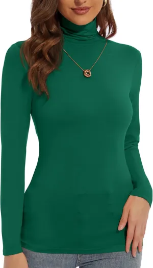 Women's Turtleneck Long Sleeve Shirts Slim Fitted Lightweight Base Layer Casual Tops