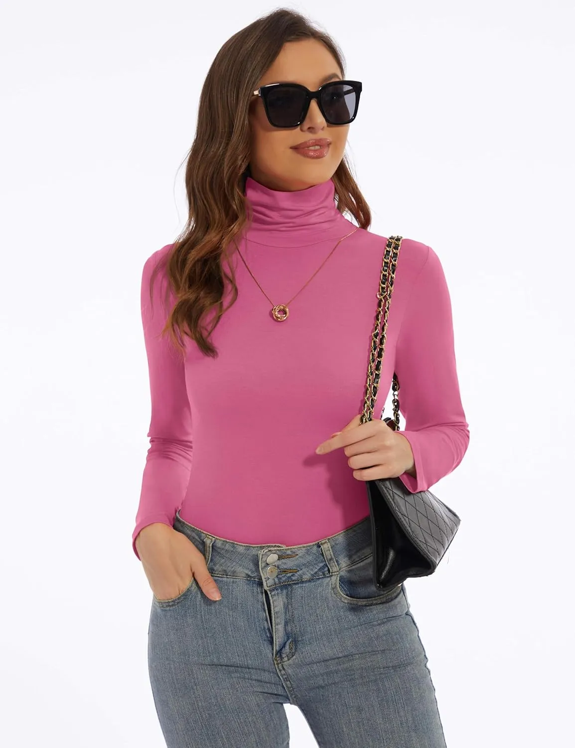 Women's Turtleneck Long Sleeve Shirts Slim Fitted Lightweight Base Layer Casual Tops