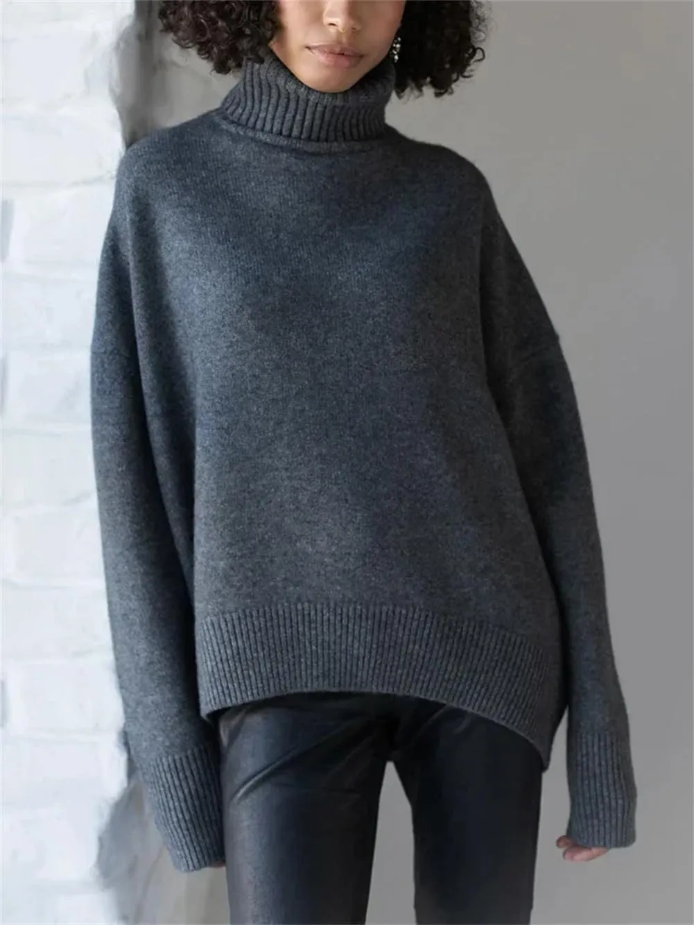 Women's Turtleneck Sweater Winter Thick Warm Oversized Knitted Pullovers Loose Jumpers Tops