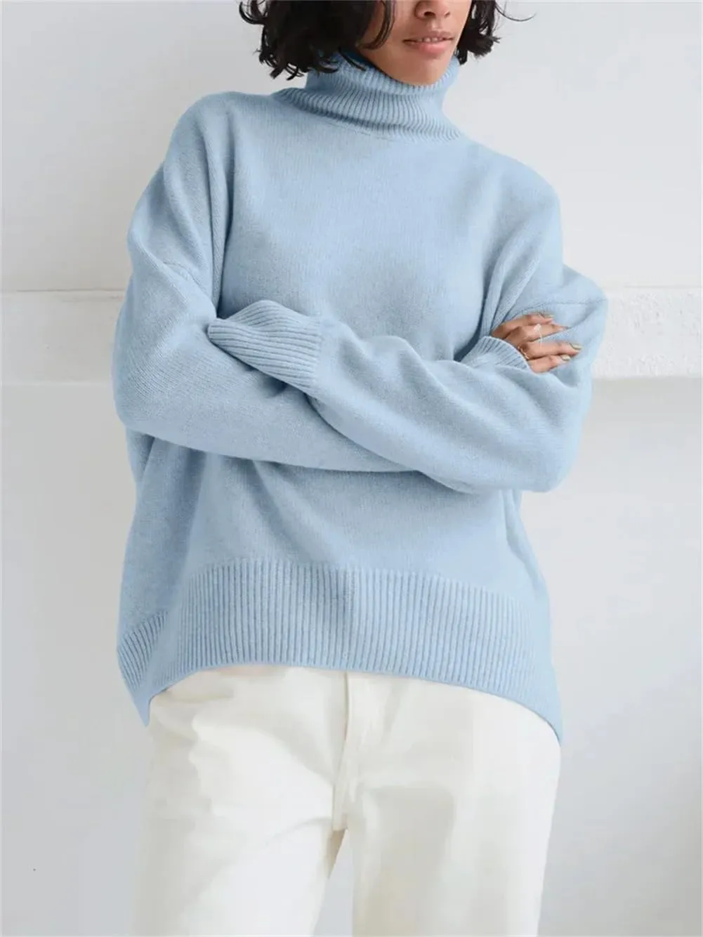 Women's Turtleneck Sweater Winter Thick Warm Oversized Knitted Pullovers Loose Jumpers Tops