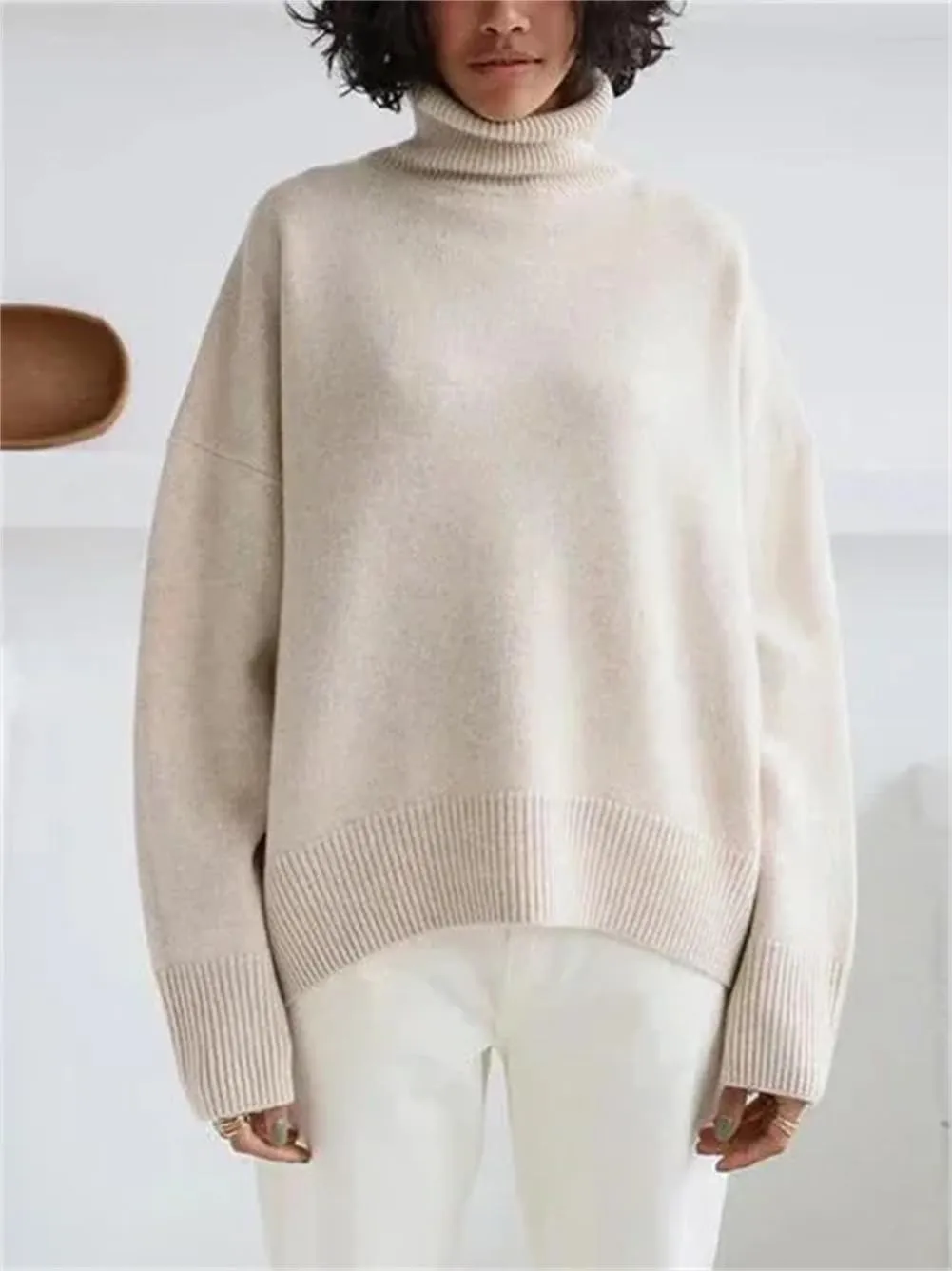 Women's Turtleneck Sweater Winter Thick Warm Oversized Knitted Pullovers Loose Jumpers Tops