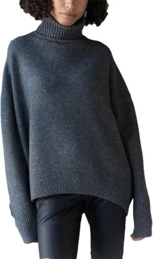 Women's Turtleneck Sweater Winter Thick Warm Oversized Knitted Pullovers Loose Jumpers Tops
