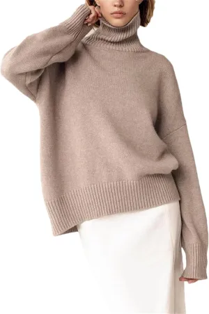 Women's Turtleneck Sweater Winter Thick Warm Oversized Knitted Pullovers Loose Jumpers Tops