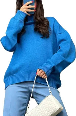Women's Turtleneck Sweater Winter Thick Warm Oversized Knitted Pullovers Loose Jumpers Tops