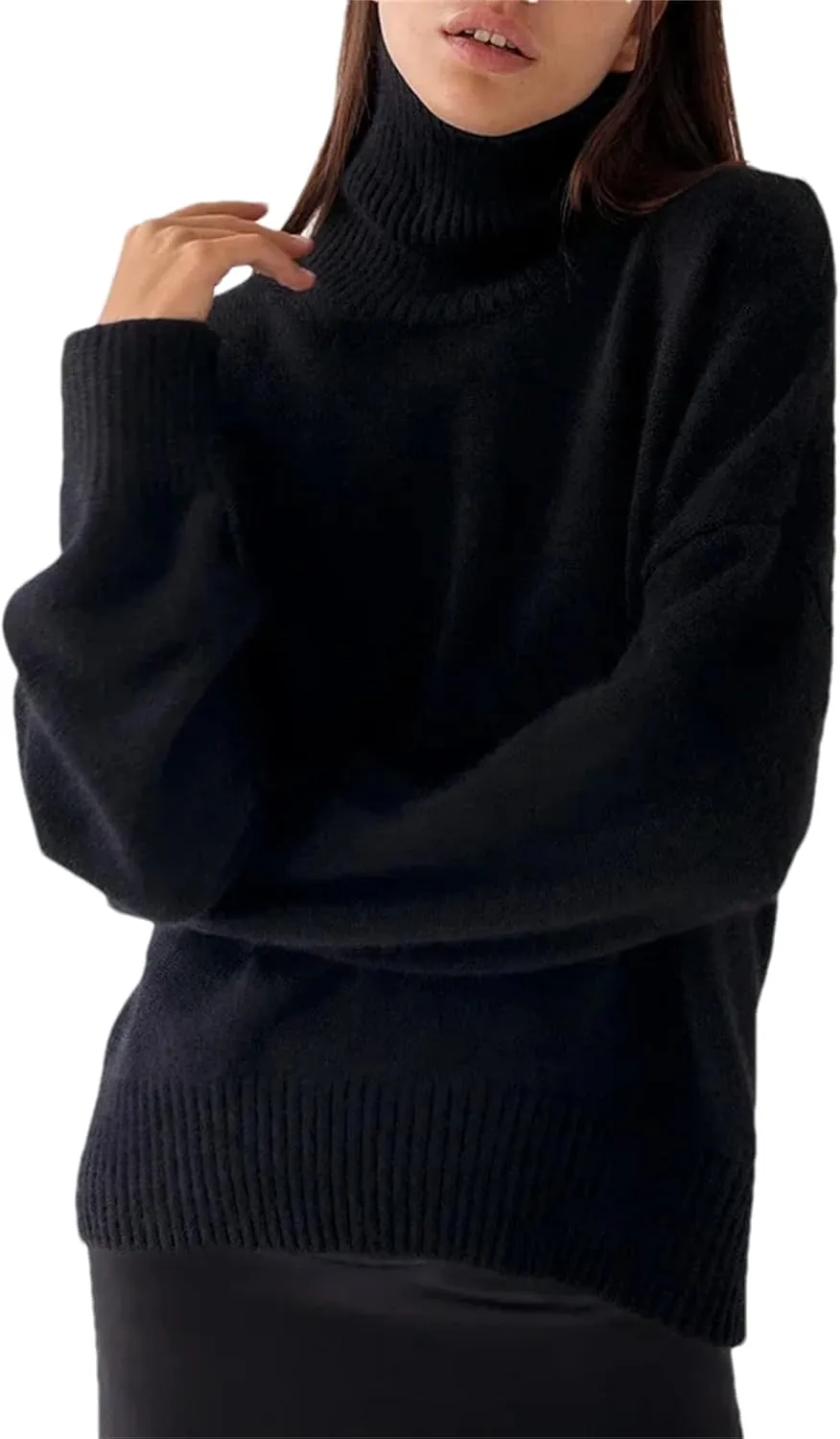 Women's Turtleneck Sweater Winter Thick Warm Oversized Knitted Pullovers Loose Jumpers Tops