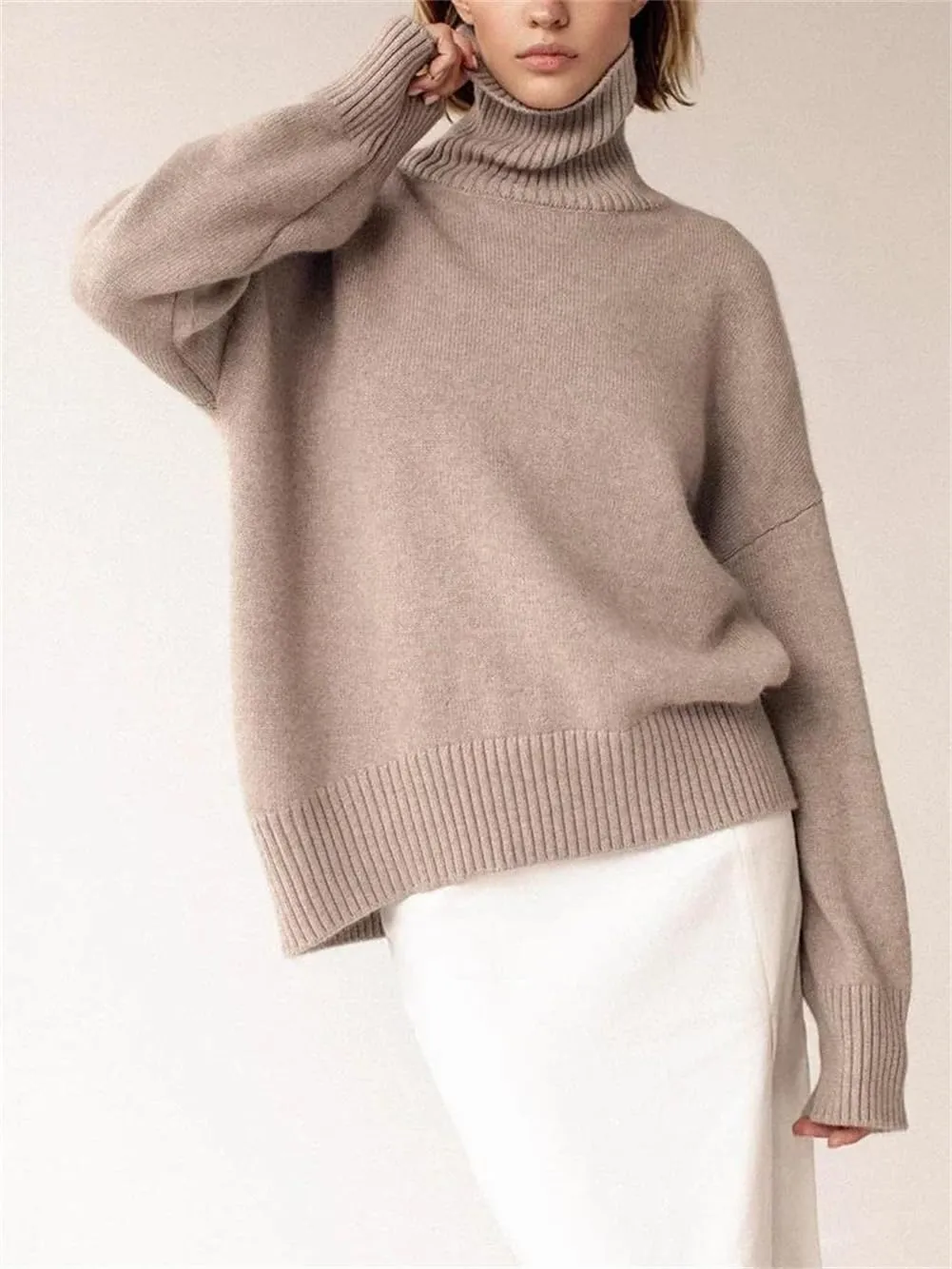 Women's Turtleneck Sweater Winter Thick Warm Oversized Knitted Pullovers Loose Jumpers Tops
