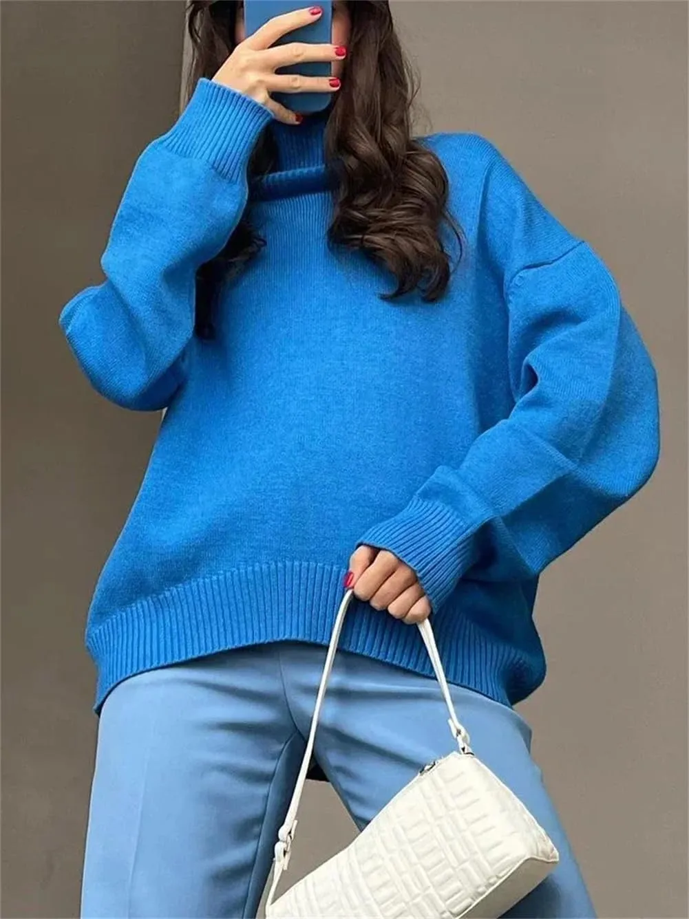 Women's Turtleneck Sweater Winter Thick Warm Oversized Knitted Pullovers Loose Jumpers Tops