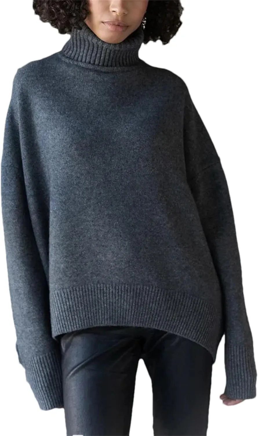 Women's Turtleneck Sweater Winter Thick Warm Oversized Knitted Pullovers Loose Jumpers Tops