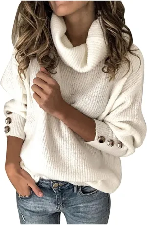 Women's Turtleneck Sweaters Chunky Oversized Pullover Cowl Neck Long Sleeve Trendy Winter Slouchy Loose Knit Sweaters