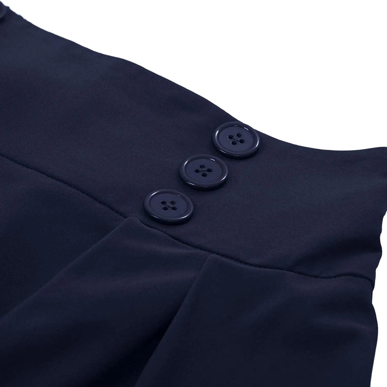 Women's Vintage High Waisted Skirts Casual Button Deco Midi A-Line Skirt Elastic Waist Flowy Skirts with Pockets