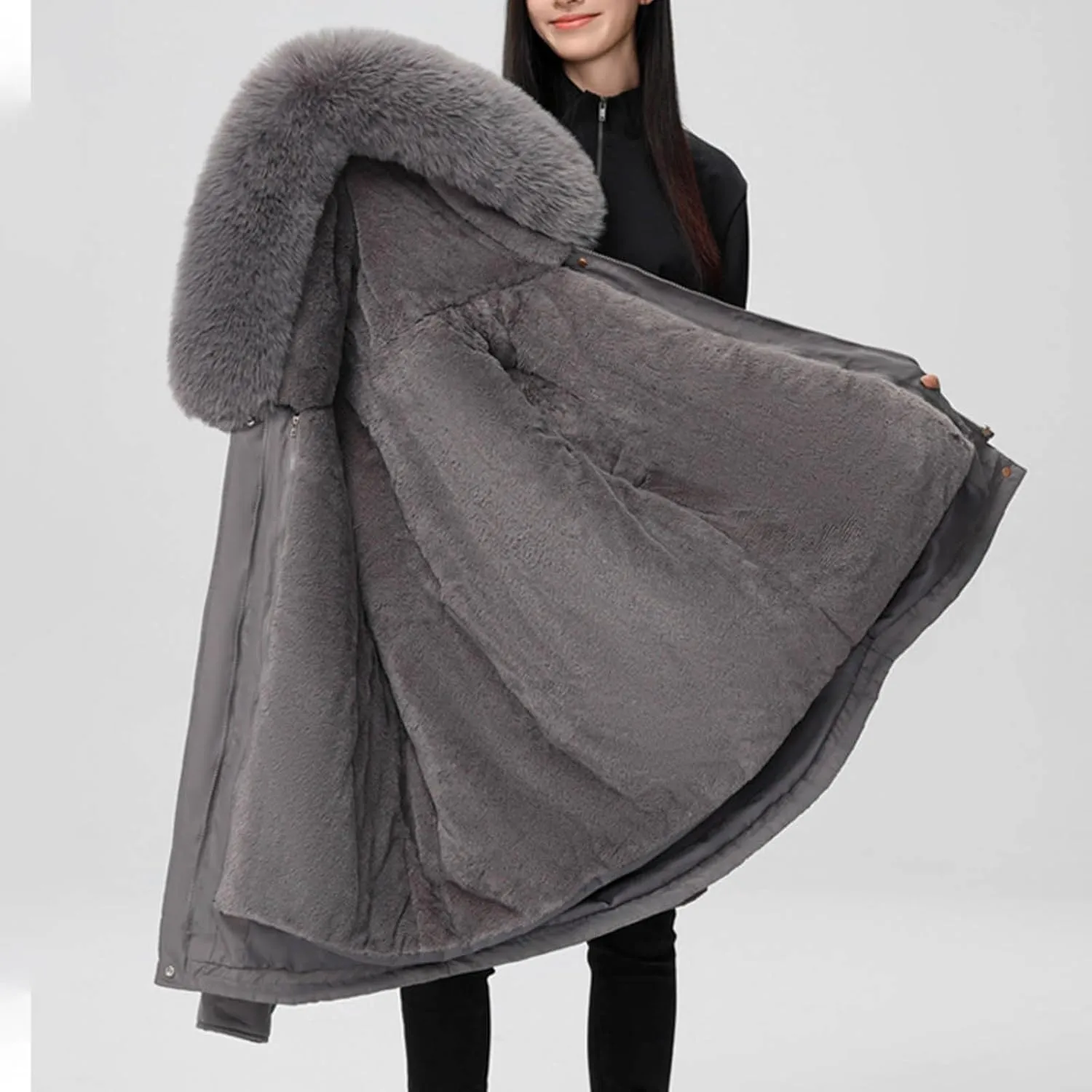 Women's Winter Coats Fleece Lined Parka Jacket Hooded Long Winter Warm Parka with Pockets Windproof Casual Coats