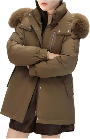 Women's Winter Coats Fleece Lined Parka Jacket Hooded Long Winter Warm Parka with Pockets Windproof Casual Coats