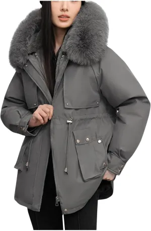 Women's Winter Coats Fleece Lined Parka Jacket Hooded Long Winter Warm Parka with Pockets Windproof Casual Coats