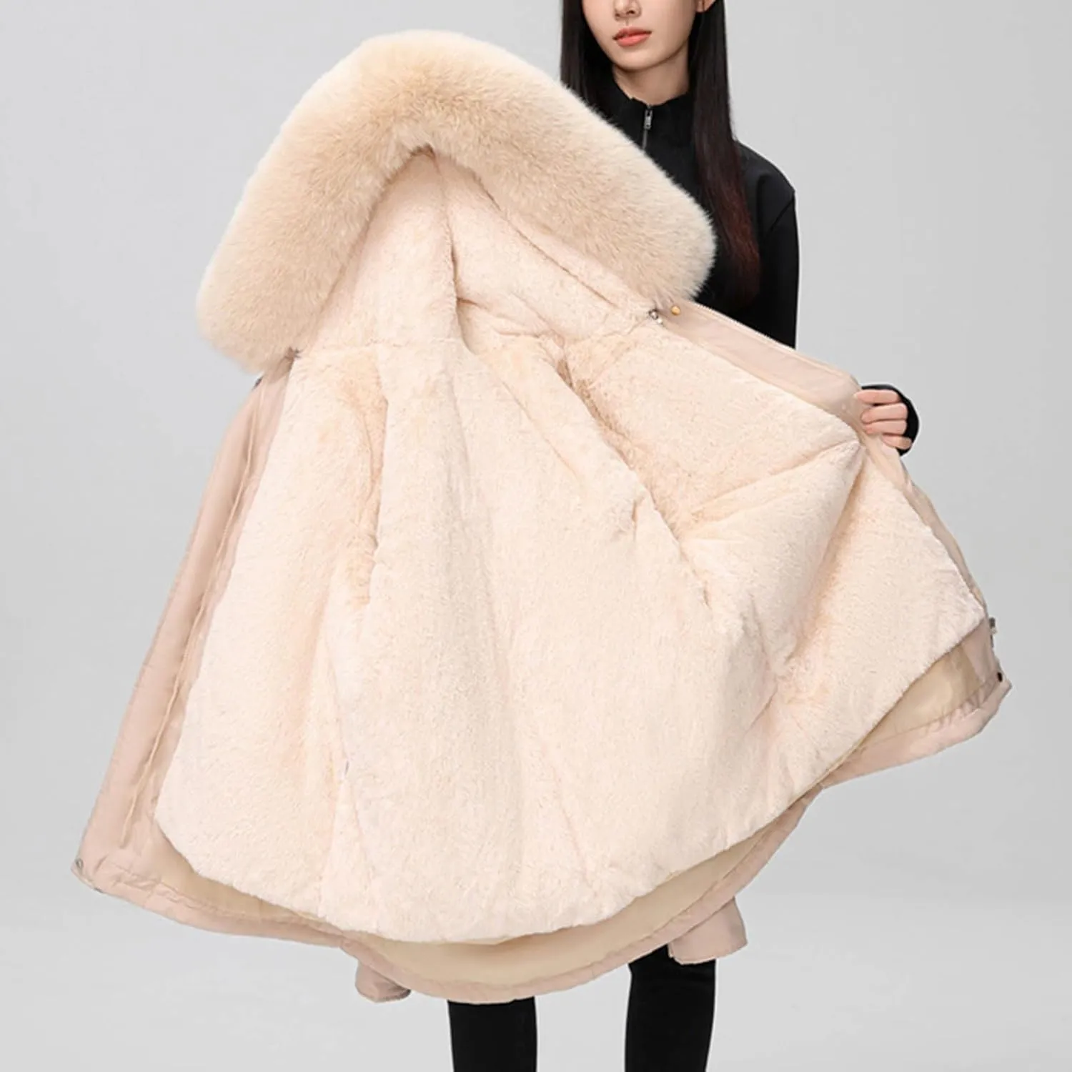 Women's Winter Coats Fleece Lined Parka Jacket Hooded Long Winter Warm Parka with Pockets Windproof Casual Coats