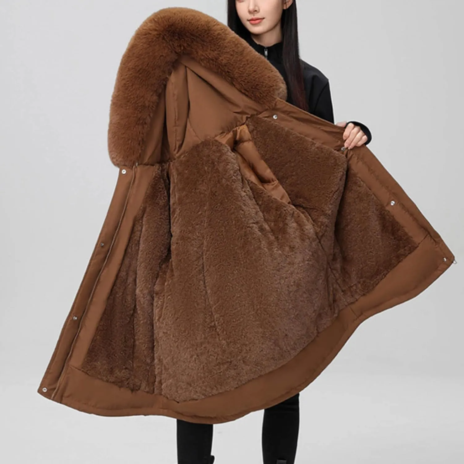 Women's Winter Coats Fleece Lined Parka Jacket Hooded Long Winter Warm Parka with Pockets Windproof Casual Coats