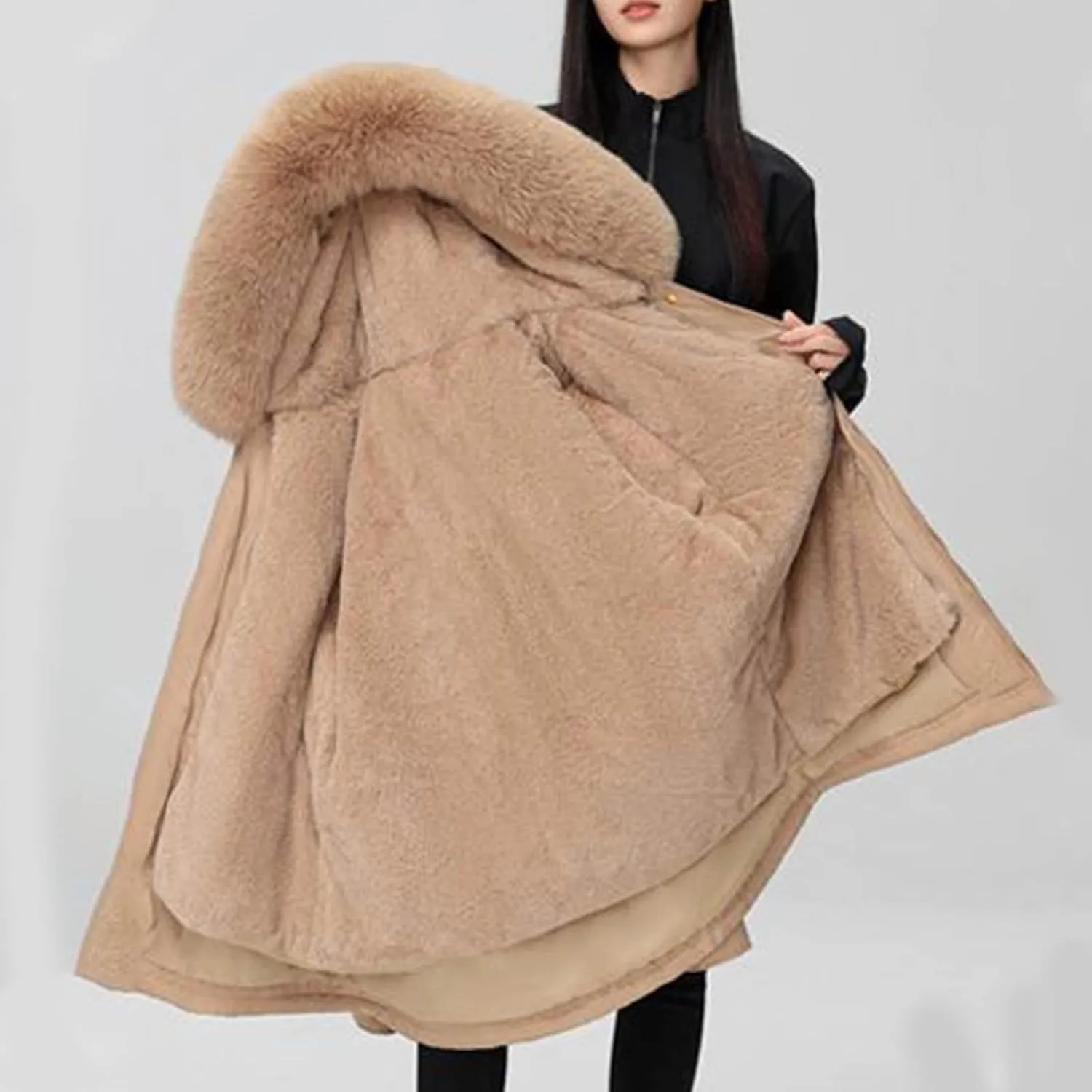 Women's Winter Coats Fleece Lined Parka Jacket Hooded Long Winter Warm Parka with Pockets Windproof Casual Coats