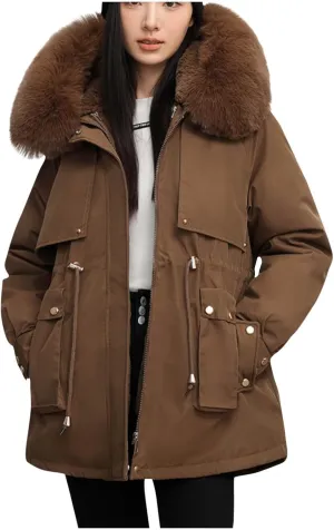 Women's Winter Coats Fleece Lined Parka Jacket Hooded Long Winter Warm Parka with Pockets Windproof Casual Coats