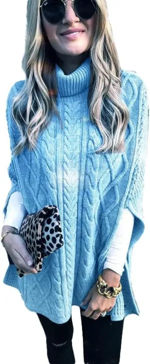 Women's Winter Warm Turtleneck Sweaters Cable Knitted Pullovers Sweater Shawl Wrap Dressy Casual Trendy Outfits