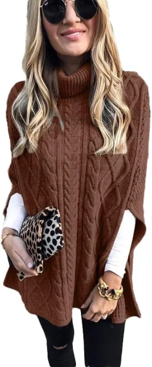 Women's Winter Warm Turtleneck Sweaters Cable Knitted Pullovers Sweater Shawl Wrap Dressy Casual Trendy Outfits