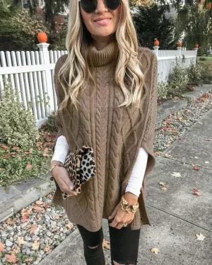 Women's Winter Warm Turtleneck Sweaters Cable Knitted Pullovers Sweater Shawl Wrap Dressy Casual Trendy Outfits